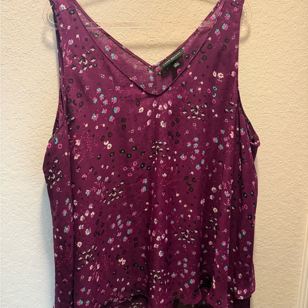 Lane Bryant Purple Floral Double-Layer Chiffon Tank Size 28